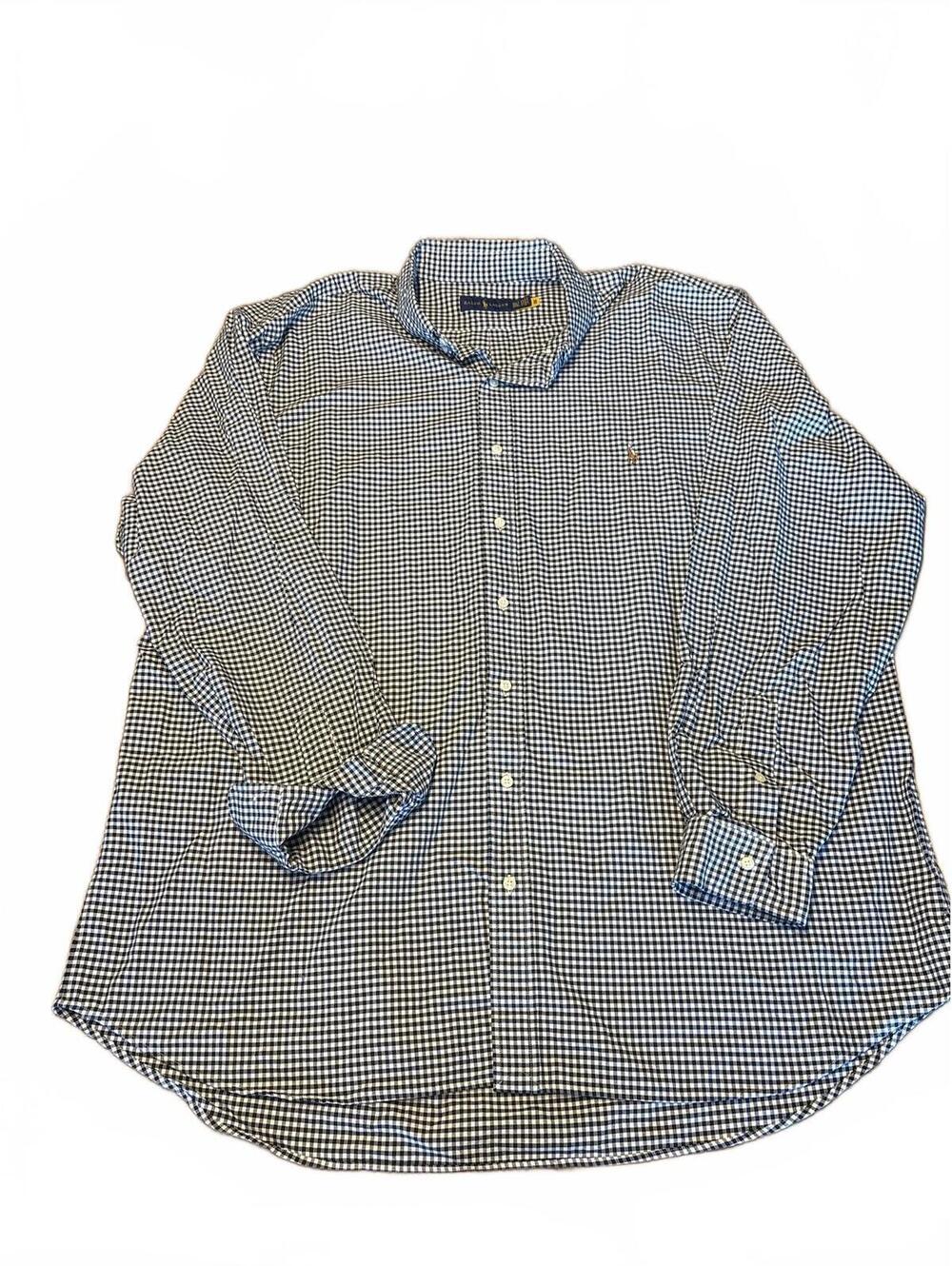 New Ralph Lauren Men's 3XL Tall Blue and White Gingham Button Down Dress Shirt